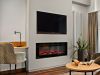Wohnbereich der Komfort-Suite im Wellnesshotel Churfürstenhof mit Elektrokamin, TV, Sessel und Stehlampe