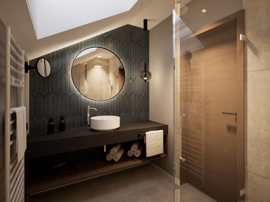 Hotelbad mit Einzelwaschtisch in der Penthouse Suite