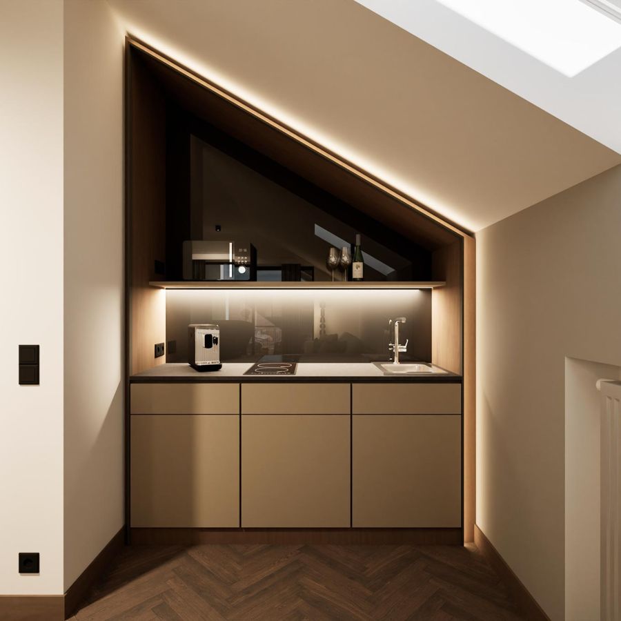 Pantryküche mit Minibar und Nespresso-Maschine